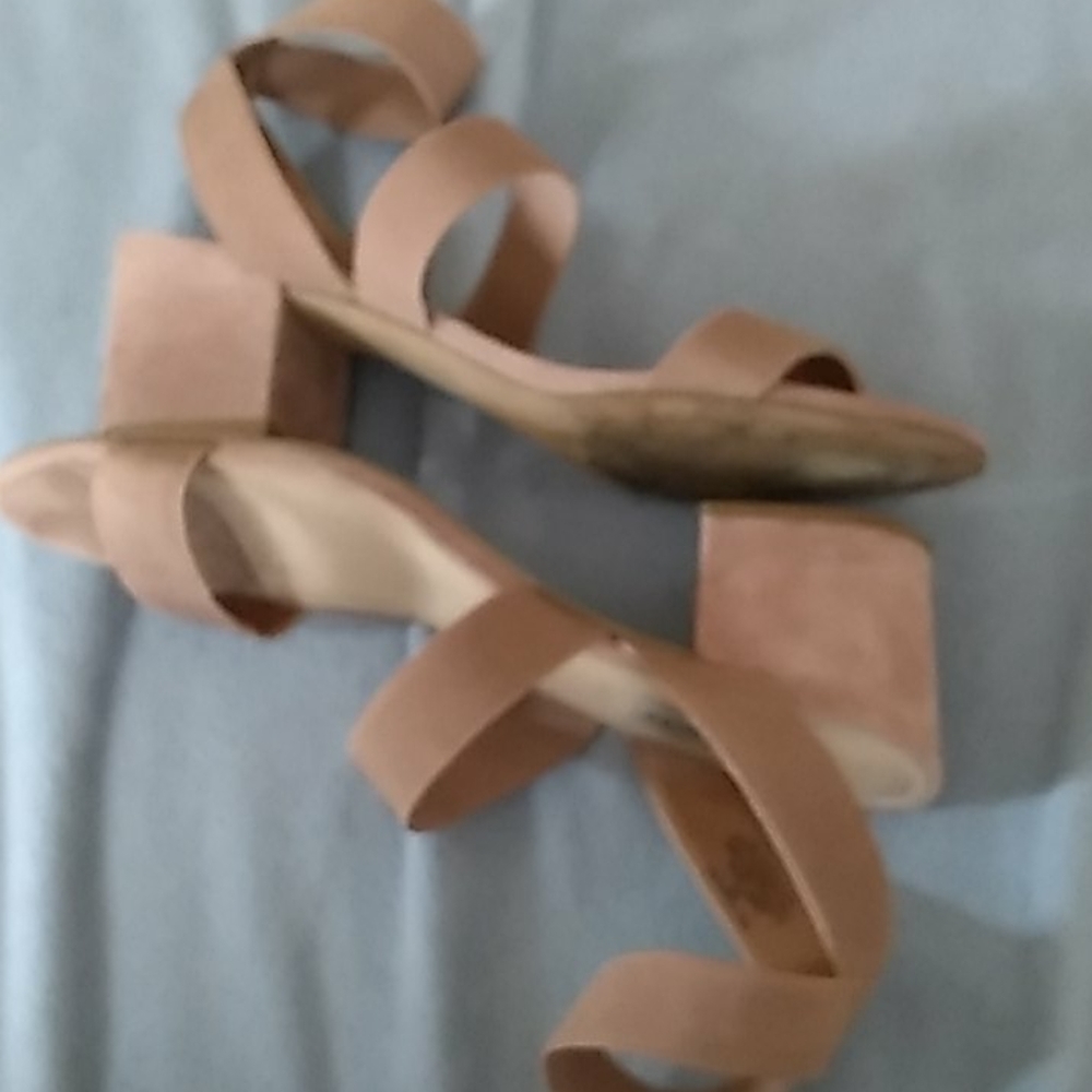 Steve Madden Nude Fabric 2.5" Ankle Strap, Chunky Heel Sandals - Picture 7 of 8